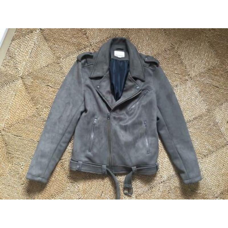 Shine Original biker jack groen / grijs Large slim fit