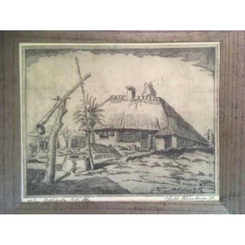 Antieke ets: Boerderij in Mierlo