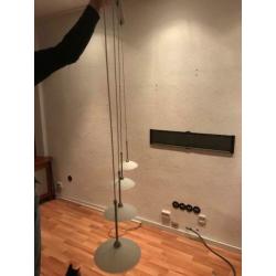 Dimbaar halogeen eettafel hanglamp RVS en 4 melkglas lampen