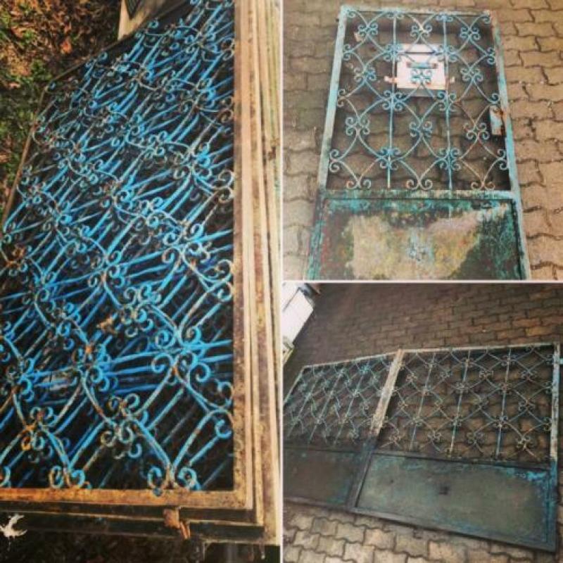 Oud brocante gesmeed ijzeren hekwerk tuinhek toegangspoort