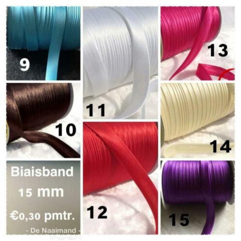 Biaisband in vele kleuren per meter voor €0.30