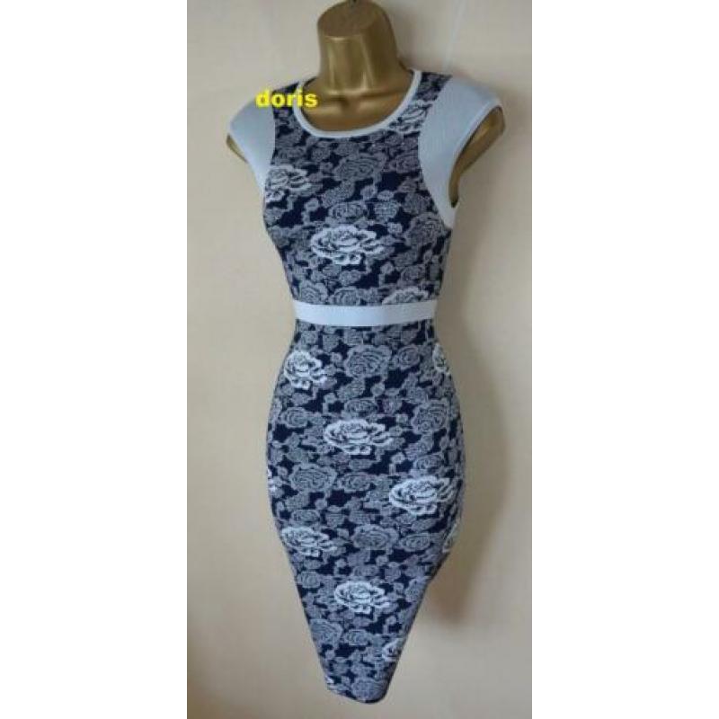 Blauw/grijs bodycon jurk karen millen maat 3/40/42 Er