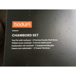 BODUM CHAMBORD SET, Theepot met Rechaud plus 2 glazen