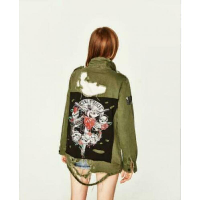 Zara Guns n’ Roses jack legergroen maat s!