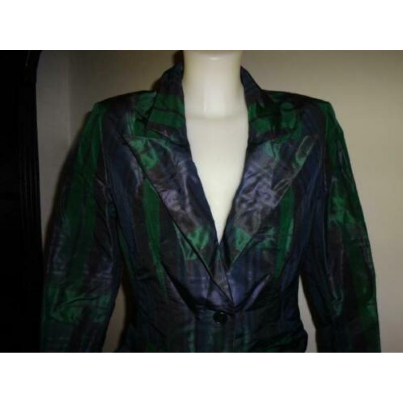 D4A Pauw Amsterdam zijden jasje ruiten print blauw groen 1/S