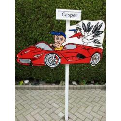 geboortebord baby in rode sportauto geweldige keuze.