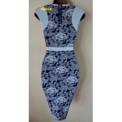 Blauw/grijs bodycon jurk karen millen maat 3/40/42 Er