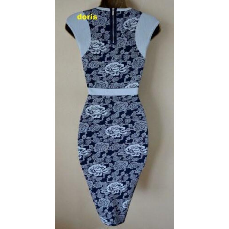 Blauw/grijs bodycon jurk karen millen maat 3/40/42 Er