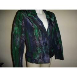 D4A Pauw Amsterdam zijden jasje ruiten print blauw groen 1/S