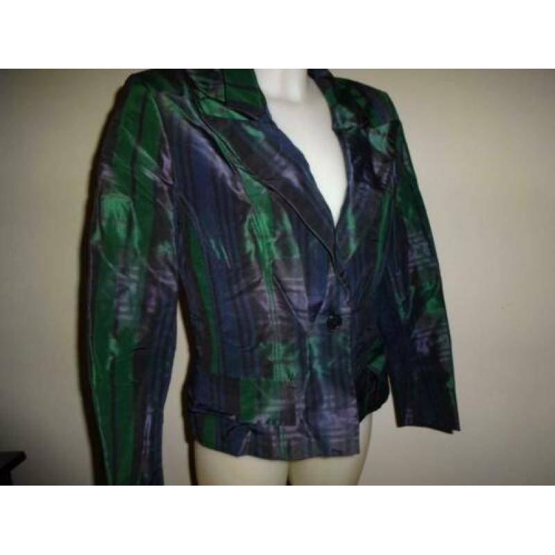 D4A Pauw Amsterdam zijden jasje ruiten print blauw groen 1/S
