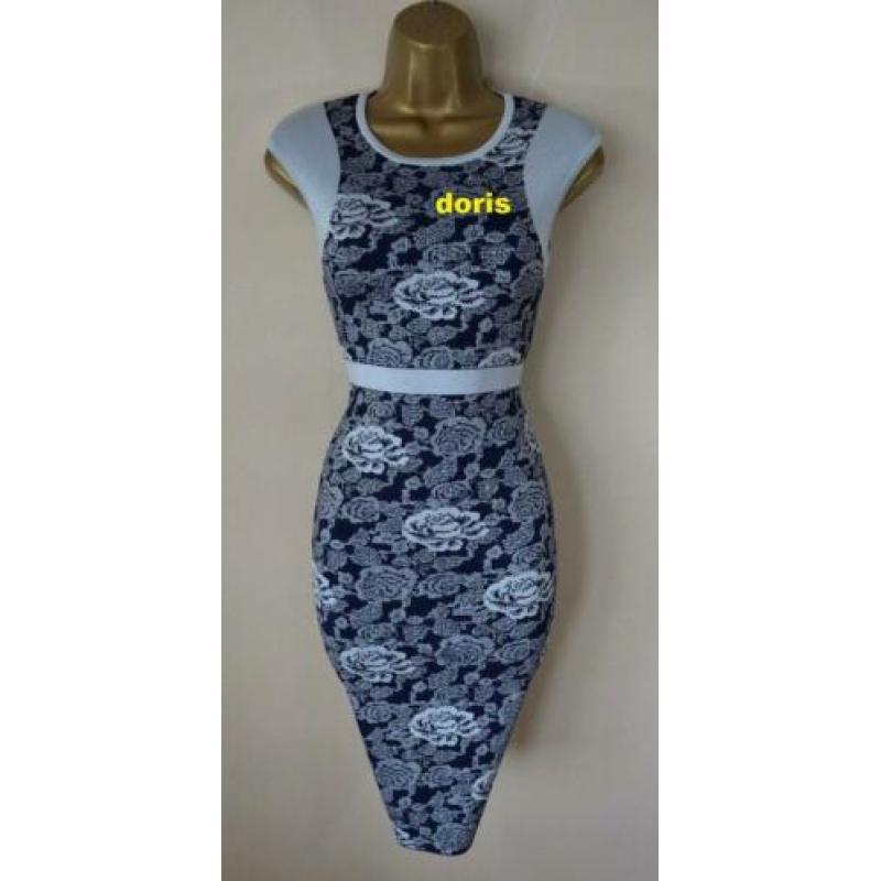 Blauw/grijs bodycon jurk karen millen maat 3/40/42 Er