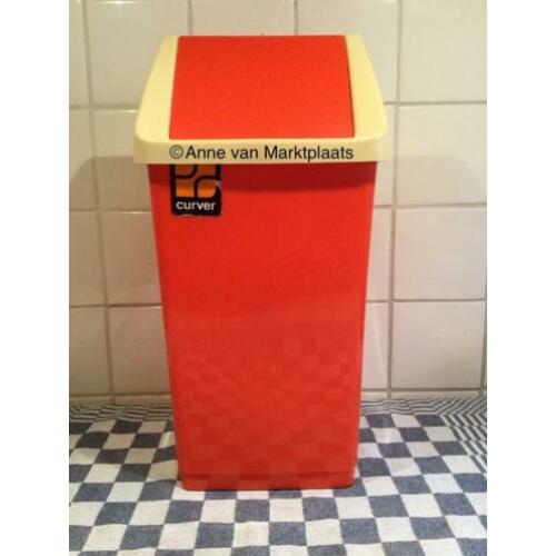 Vintage Curver prullenbak oranje