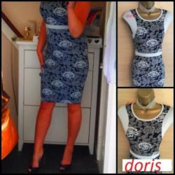 Blauw/grijs bodycon jurk karen millen maat 3/40/42 Er