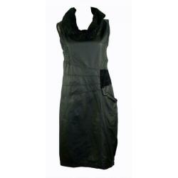E zwart lams lederen jurk met design details mt small