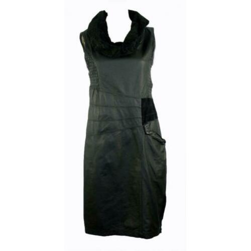 E zwart lams lederen jurk met design details mt small