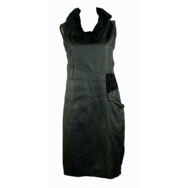 E zwart lams lederen jurk met design details mt small