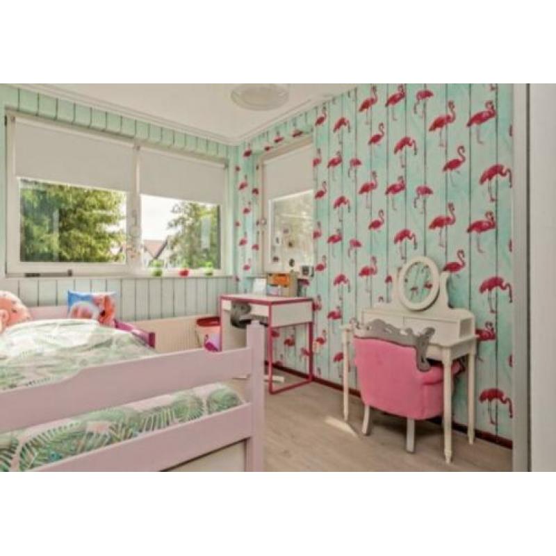 bed, eenpersoons, roze/wit met opbergladen