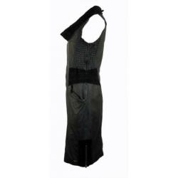 E zwart lams lederen jurk met design details mt small