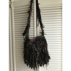 Uniek, stoere boho tas uit Ibiza, donkerbruin leer