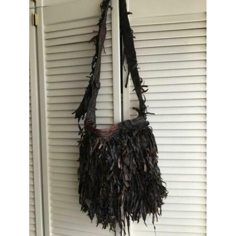 Uniek, stoere boho tas uit Ibiza, donkerbruin leer