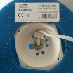 Lamp in vorm van (blauw) hart met stekker / 15 Watt