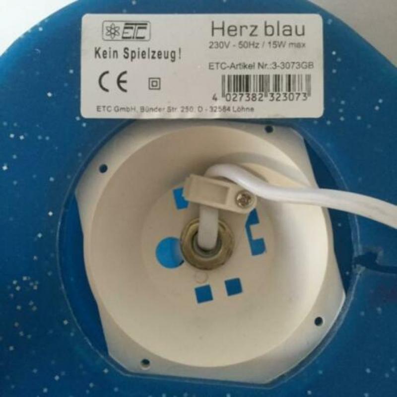 Lamp in vorm van (blauw) hart met stekker / 15 Watt