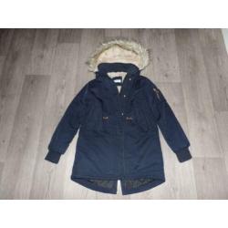 warme winterjas maat 140 donkerblauw met warme voering