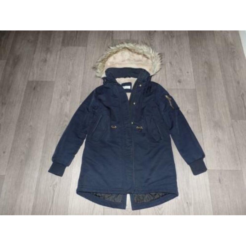 warme winterjas maat 140 donkerblauw met warme voering
