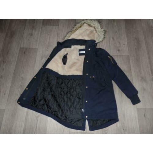 warme winterjas maat 140 donkerblauw met warme voering