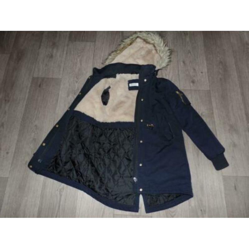 warme winterjas maat 140 donkerblauw met warme voering