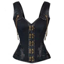 Zwart leren steampunk korset sexy bustier gothic kettingen