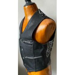 Leren bikers/motor vest. Mt L.