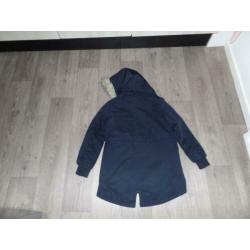 warme winterjas maat 140 donkerblauw met warme voering