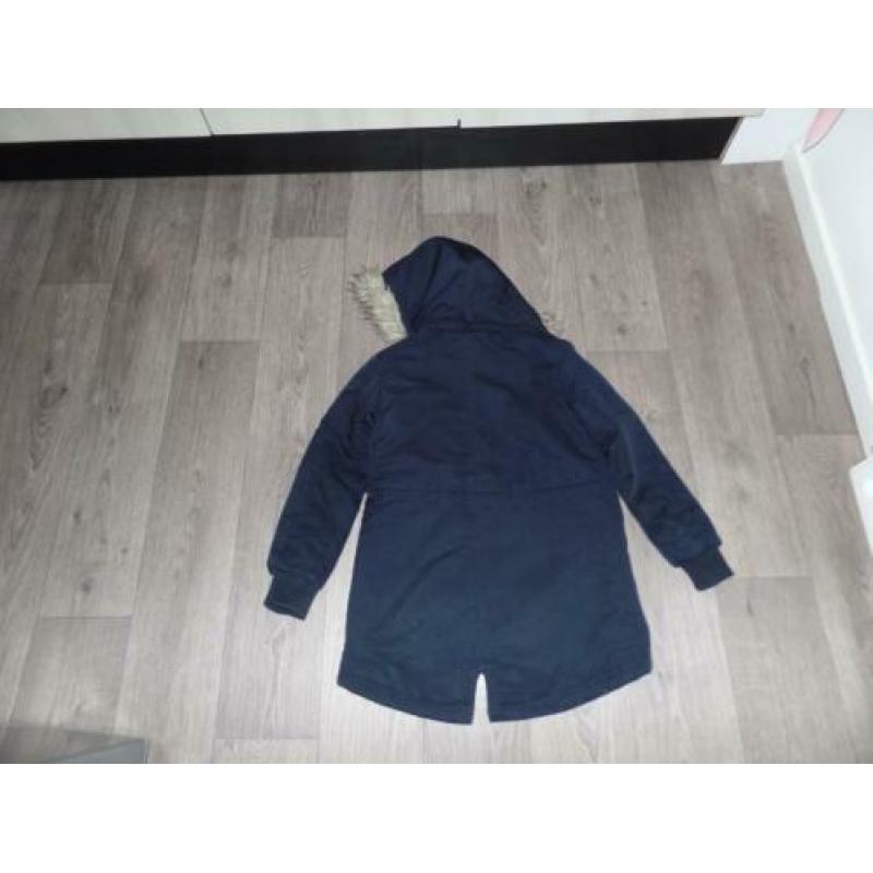 warme winterjas maat 140 donkerblauw met warme voering