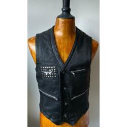 Leren bikers/motor vest. Mt L.