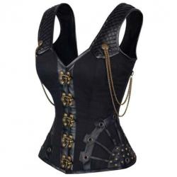 Zwart leren steampunk korset sexy bustier gothic kettingen