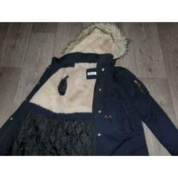 warme winterjas maat 140 donkerblauw met warme voering
