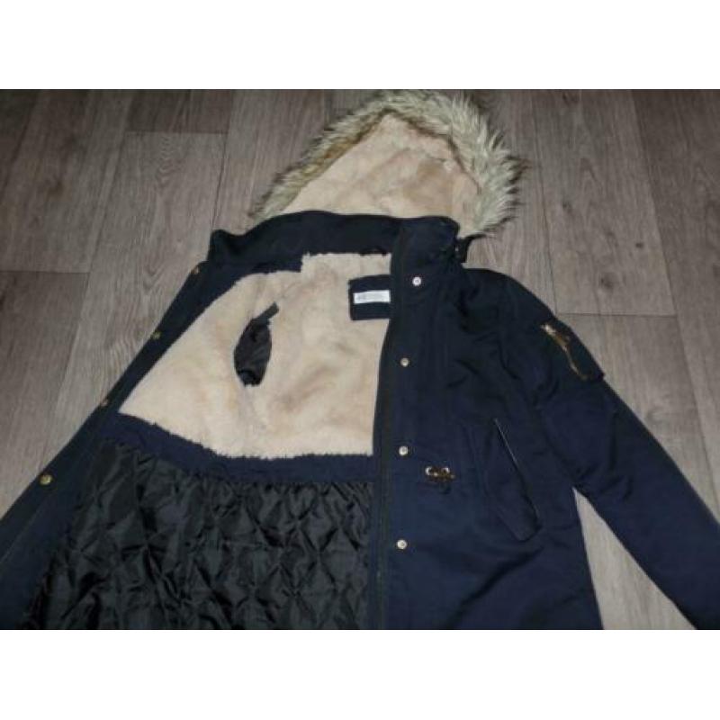 warme winterjas maat 140 donkerblauw met warme voering