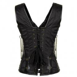 Zwart leren steampunk korset sexy bustier gothic kettingen