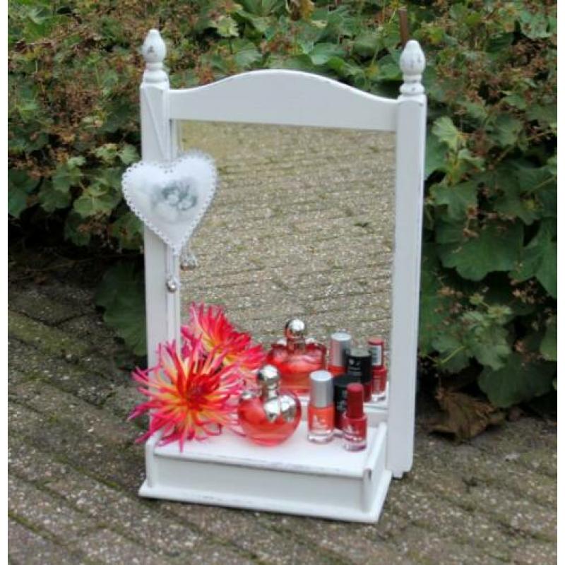Houten kaptafel spiegel met kambak