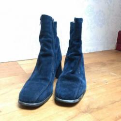 Donkerblauw suède enkellaarsjes, vintage, Bohemian style