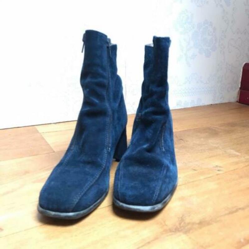 Donkerblauw suède enkellaarsjes, vintage, Bohemian style