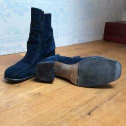 Donkerblauw suède enkellaarsjes, vintage, Bohemian style