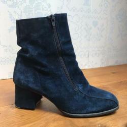 Donkerblauw suède enkellaarsjes, vintage, Bohemian style