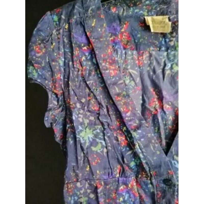 Sissy Boy 57 M blouse top zijdemix blauw bloemen