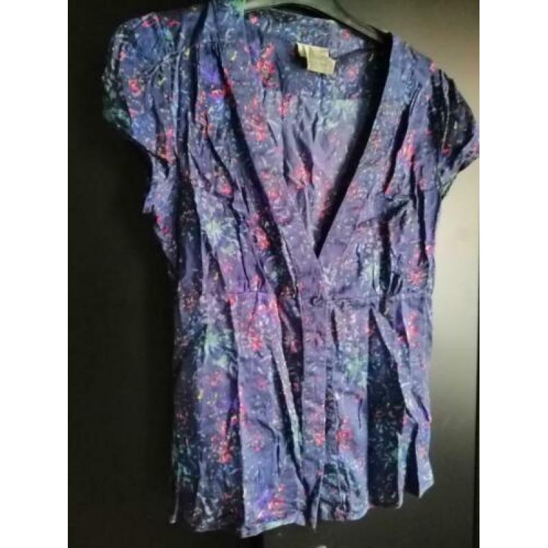 Sissy Boy 57 M blouse top zijdemix blauw bloemen
