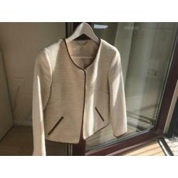 Massimo Dutti - Beige jasje met leren bies maat 40 (NIEUW)