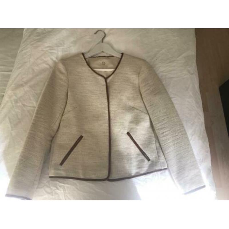 Massimo Dutti - Beige jasje met leren bies maat 40 (NIEUW)