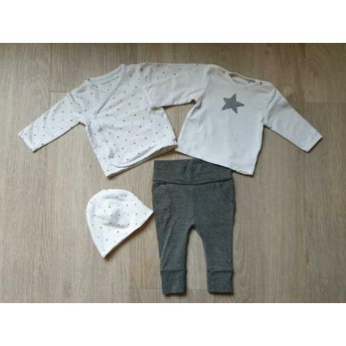 Noppies longsleeve overslagshirt broekje en muts mt 56 zgan