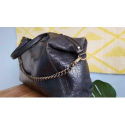 O My Bag Fly Violet Maxi - Zwarte schoudertas leer